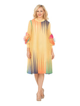 Abstract Pleated Midi Dress with Ruffle Sleeves