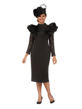 Elegant Scuba Sheath Dress w/ Semi-Sheer Lace Slv