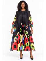 Abstract Circle Print Pleated Chiffon Midi Dress