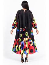 Abstract Circle Print Pleated Chiffon Midi Dress