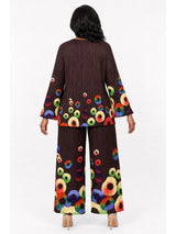 Pleated Abstract Circle Print 2pc Pants Set