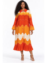 Wavy Colorblock Bouncy Pleated Midi Dress