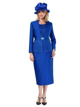 3pc Collarless Cutout & Beading Skirt Suit