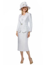 3pc Collarless Cutout & Beading Skirt Suit