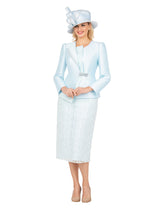 2pc Silky Twill Jkt&Sequined Lace Skirt Suit-Plus