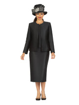 3pc Silky Twill Skirt Suit w/ Rhinestones
