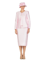 3pc Silky Twill Skirt Suit w/ Rhinestones