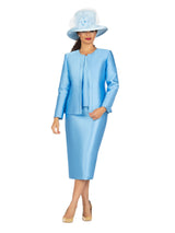 3pc Silky Twill Skirt Suit w/ Rhinestones