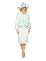 3pc Floral Print Brocade Peplum Jkt Skt Suit