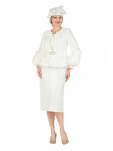 3pc Balloon Slv Peplum Jkt Skirt Suit-Plus