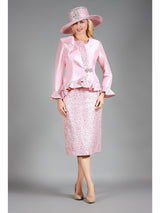 2pc Silky Twl Skt Suit w/ Rfl&Seq Lace