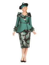 2pc Silky Twill&Jacquard Combo Skirt Suit