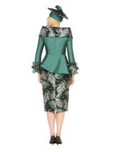 2pc Silky Twill&Jacquard Combo Skirt Suit