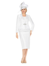 3pc Silky Twill Skt Suit w/ Cutouts & Stones-Plus