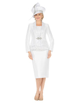 3pc Silky Twill Skirt Suit w/ Cutouts & Stones