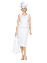 3pc Silky Twill Skirt Suit w/ Cutouts & Stones