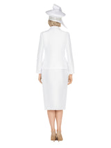 3pc Silky Twill Skirt Suit w/ Cutouts & Stones