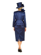 3pc Quilted Peplum Skirt Suit with Brooch
