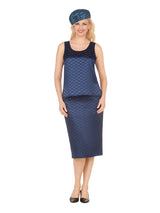 3pc Quilted Peplum Skirt Suit with Brooch