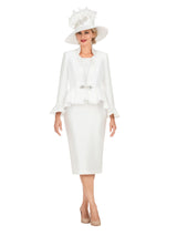 Silky 3pc Peplum Skirt Suit w/ Scalloped Trim