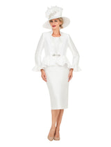 Silky 3pc Peplum Skirt Suit w/ Scalloped Trim