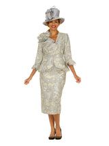 Metallic Brocade 3pc Suit w/ Organza Ruffle Jkt