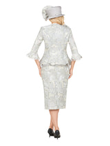 Metallic Brocade 3pc Suit w/ Organza Ruffle Jkt