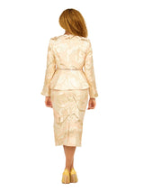 Metallic Brocade 3pc Skirt Suit w/ Peplum Jkt-Plus