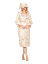 Metallic Brocade 3pc Skirt Suit with Peplum Jkt