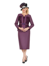 Embellished Lace & Silky Twill 3pc Skirt Suit-Plus