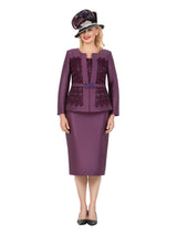 Embellished Lace & Silky Twill 3pc Skirt Suit