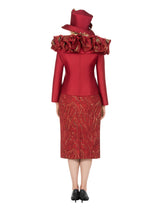 Brocade Rosette Collar 2pc Skirt Suit-Plus