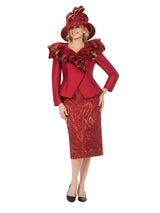 Brocade Rosette Collar 2pc Skirt Suit