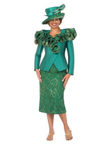 Brocade Rosette Collar 2pc Skirt Suit