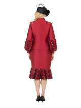 Cranberry Silky Twill Sequin-Fringe 3pc Skirt Suit