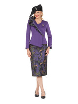 Purple Ruffle Jacket&Floral Brocade Skirt Suit