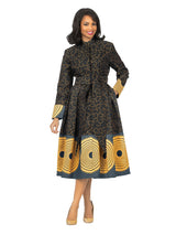 1pc Stand Collar A-line Royal Print Dress w/ Belt