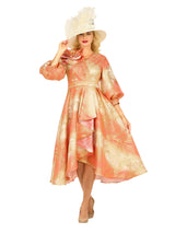 Hi-Lo A-Line Brocade Dress w/ Shoulder Flower