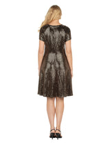 Short Sleeve V-neck Sequins A-line Dress - Plus