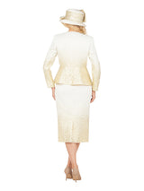 Metallic Brocade 3-Piece Peplum Skirt Suit