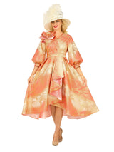 Hi-Lo A-Line Brocade Dress w/ Shoulder Flower