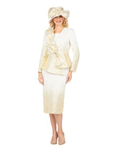 Metallic Brocade 3-Piece Peplum Skirt Suit