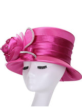 Silky Twill Small Brim Hat w/ Rose and Rhinestone