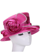 Silky Twill Small Brim Hat w/ Rose and Rhinestone