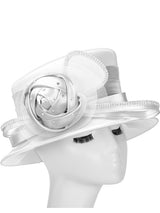 Silky Twill Small Brim Hat w/ Rose and Rhinestone
