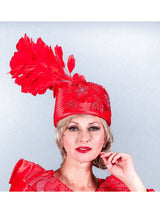 Embellished Pillbox Hat w/ Feather Decor