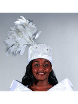 Embellished Pillbox Hat w/ Feather Decor