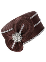 Jeweled Swirl Bow Pillbox Hat with Rhinestone Trim