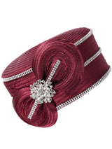 Jeweled Swirl Bow Pillbox Hat with Rhinestone Trim