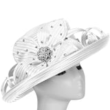 Rhinestone Med Brim Ribbon Hat w/ Flower